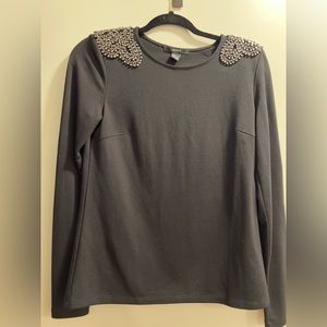 Forever 21 Embellished Shoulder Long Sleeve Tee